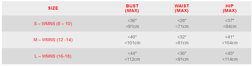 2024 Nookie Womens Fusion Drysuit 0 Guida alle taglie